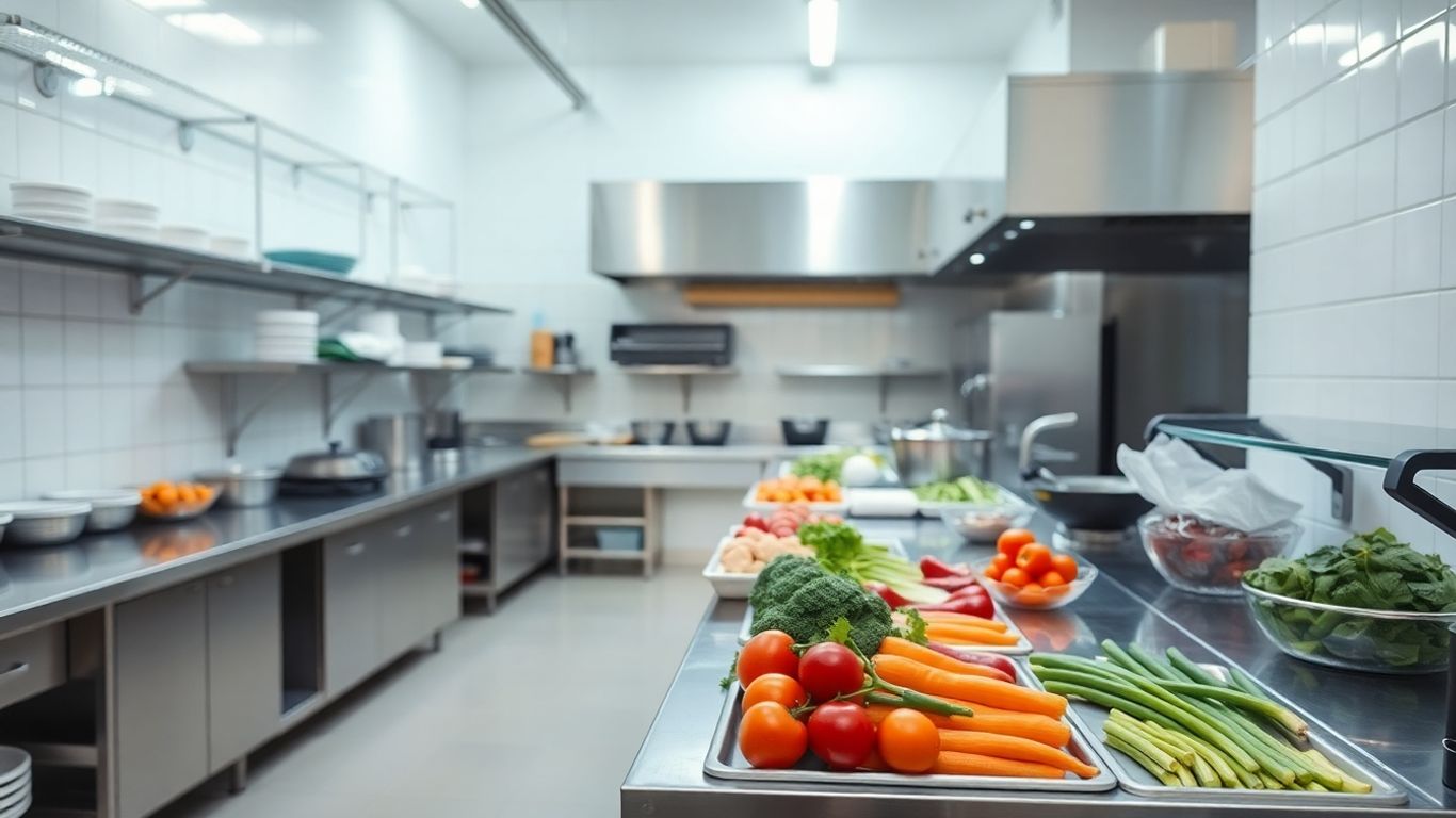 Food Premises Requirements Under HPPA in Ontario 2 Clean commercial kitchen with organized food preparation areas.
