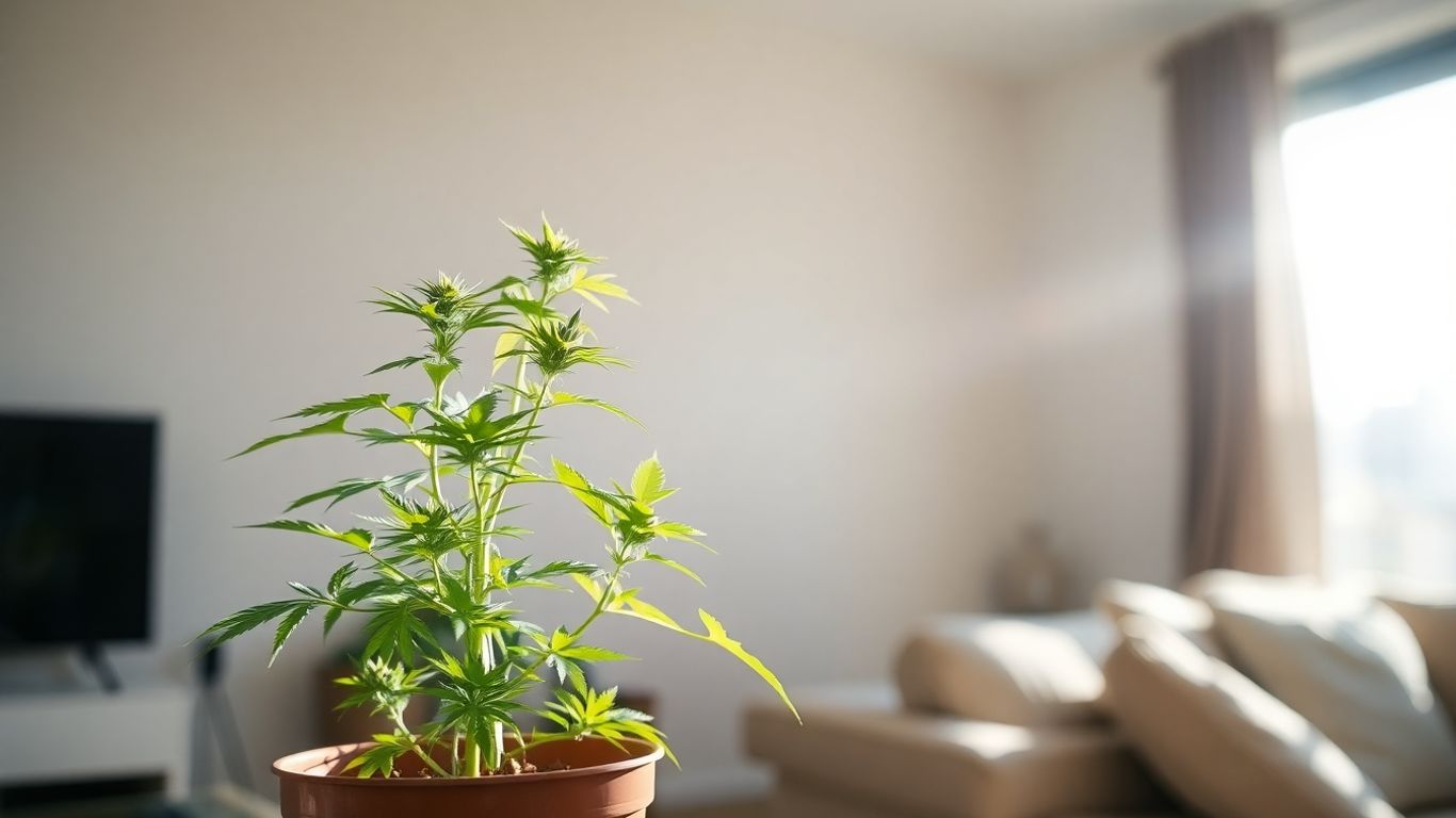 Can I Smoke or Grow Weed in My Apartment? 1 Cannabis plant growing indoors in an apartment.