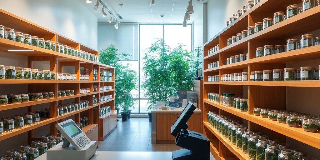 How Much Can I Sell My Dispensary For? 2 Cannabis dispensary interior, cash register, plants